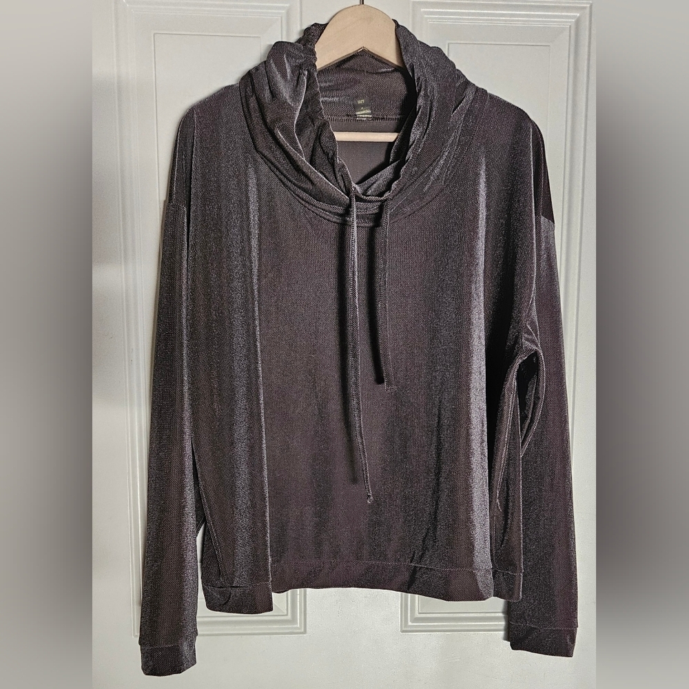 Metallic black cowl neck sweater top size L